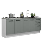 Kit 2 Gabinetes Bajos de Cocina 200 cm Blanco/Gris Agata Madesa