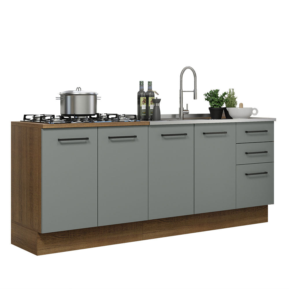 Kit 2 Gabinetes Bajos de Cocina 200 cm Marrón/Gris Agata Madesa