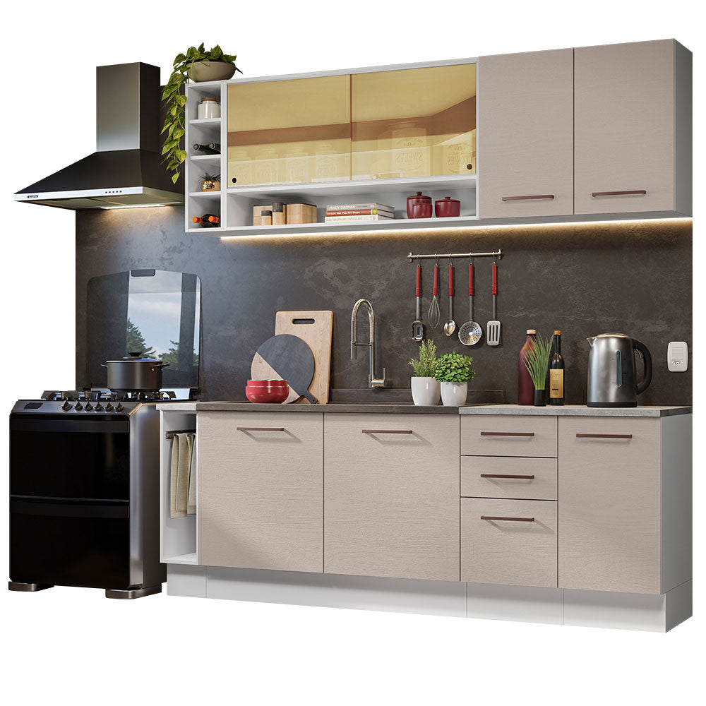 Cocina Integral 220 cm Blanco/Crema Agata Madesa