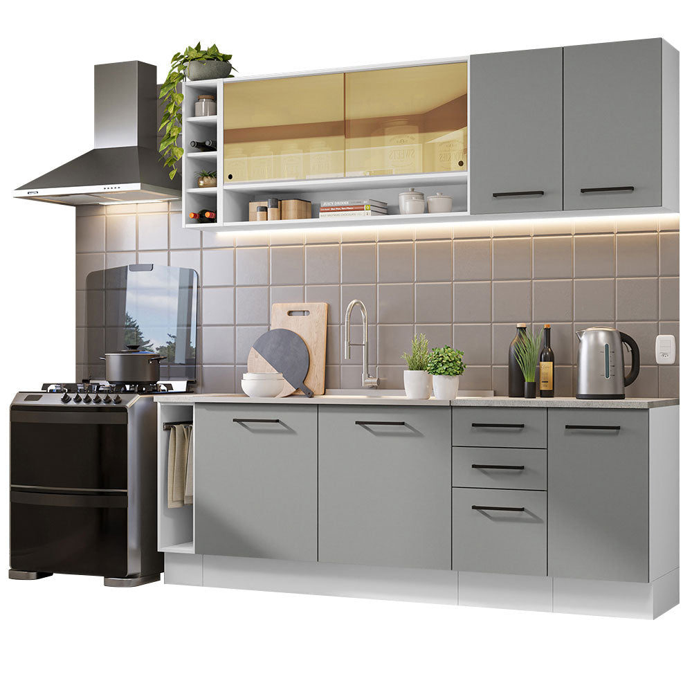 Cocina Compacta 220 cm Blanco/Gris Agata Madesa
