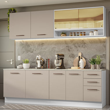 Cocina Compacta 240 cm Blanco/Crema Agata Madesa