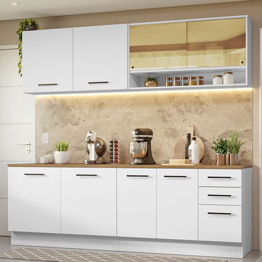 Cocina Compacta 240 cm Blanco/Marrón Agata Madesa