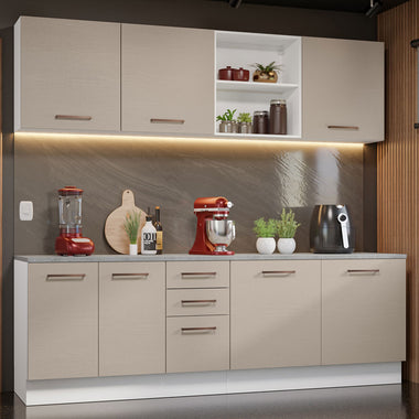 Cocina Compacta 240 cm Blanco/Crema Agata Madesa