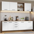 Cocina Compacta 240 x 60 cm 7 Puertas 3 Cajones Marrón/Blanco Agata Madesa