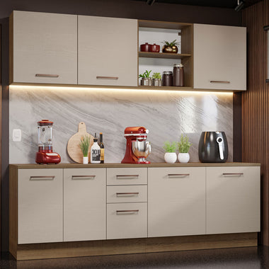 Cocina Compacta 240 cm Marrón/Crema Agata Madesa