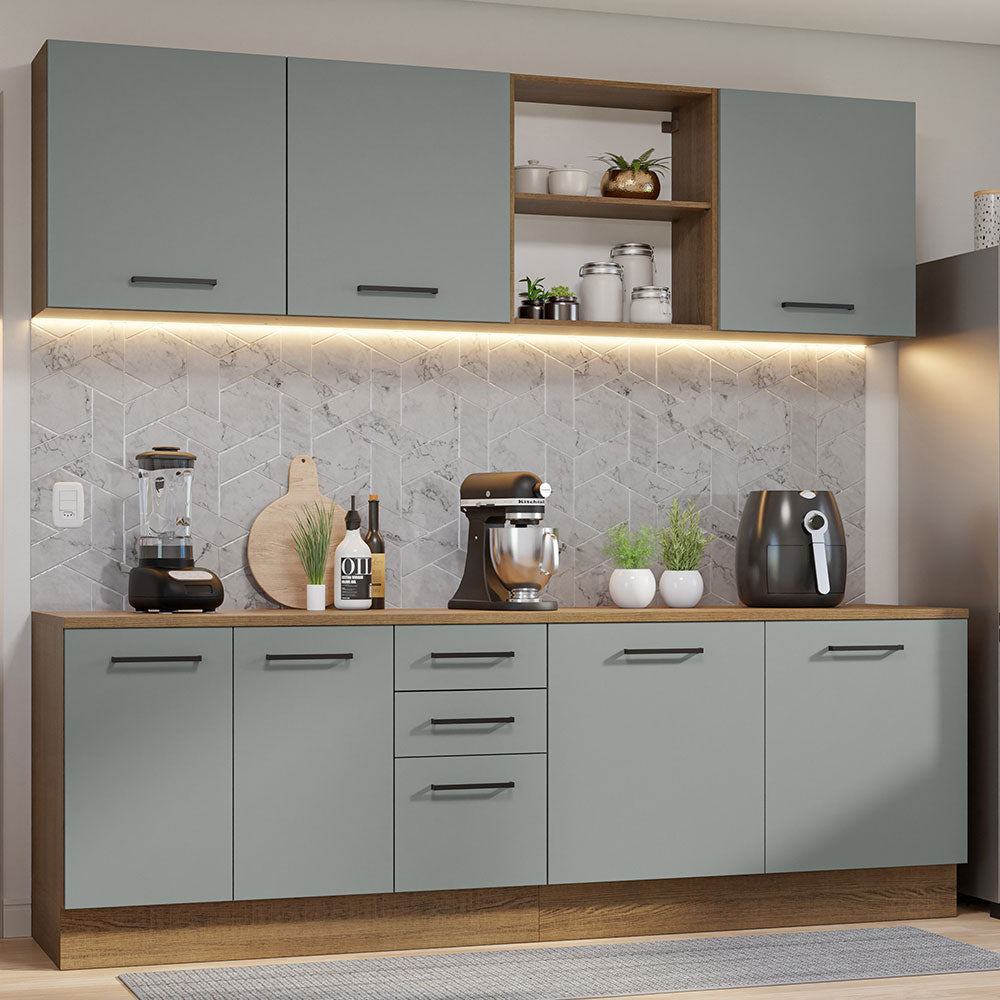 Cocina Compacta 240 x 60 cm 7 Puertas 3 Cajones Marrón/Gris Agata Madesa