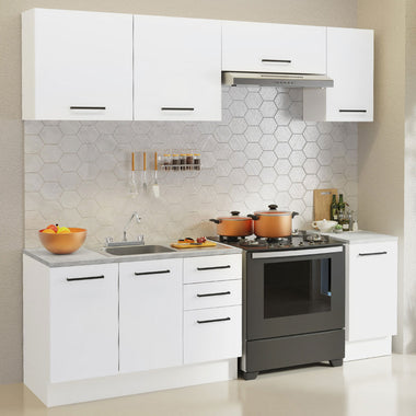 Cocina Compacta 240 cm Con Fregadero y Accesorios de Cocina Blanco Agata Madesa