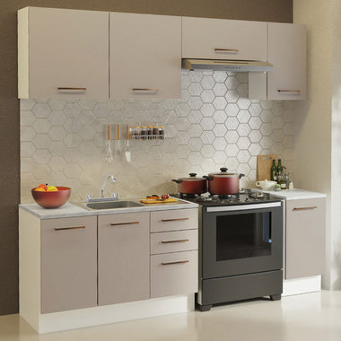 Cocina Compacta 240 cm Con Fregadero y Accesorios de Cocina Blanco/Crema Agata Madesa