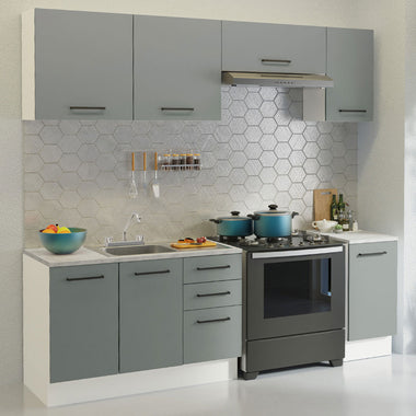 Cocina Compacta 240 cm Blanco/Gris Agata Madesa
