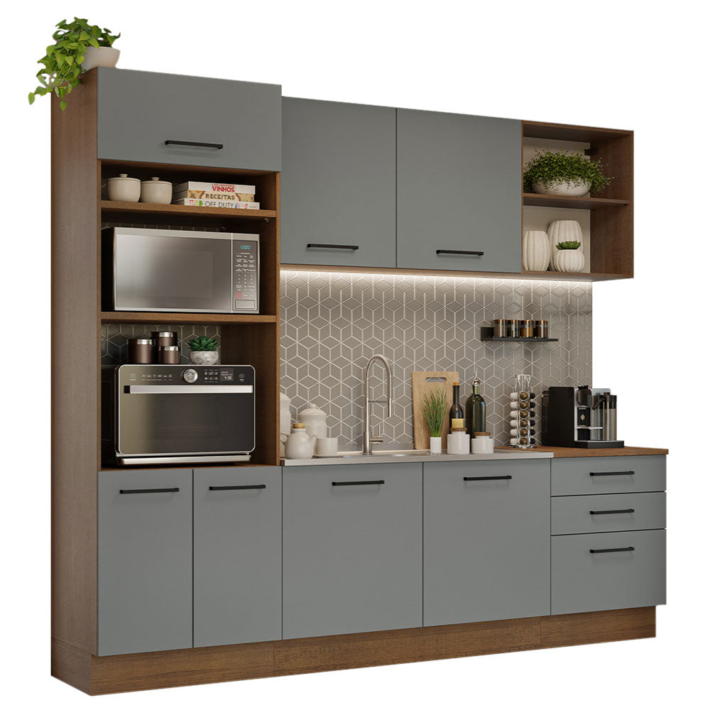 Cocina Integral 250 cm Con Mueble para Horno Marrón/Gris Agata Madesa