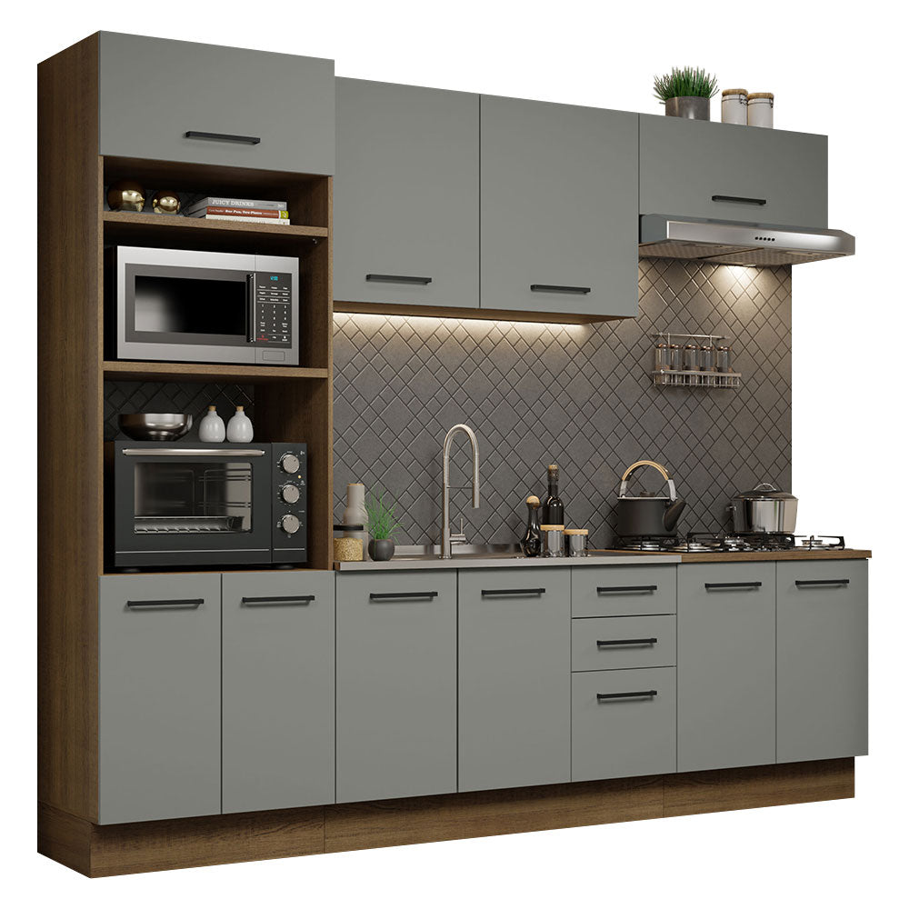 Cocina Integral 270 x 52 cm 10 Puertas 3 Cajones Marrón/Gris Agata Madesa