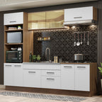 Cocina Integral 270 x 52 cm 9 Puertas 2 Cajones Marrón/Blanco Agata Madesa