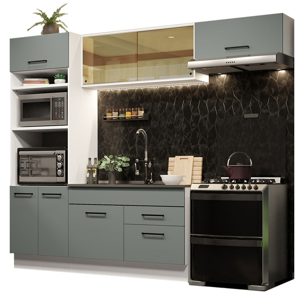 Cocina Integral 270 x 52 cm 7 Puertas 2 Cajones Blanco/Gris Agata Madesa 04