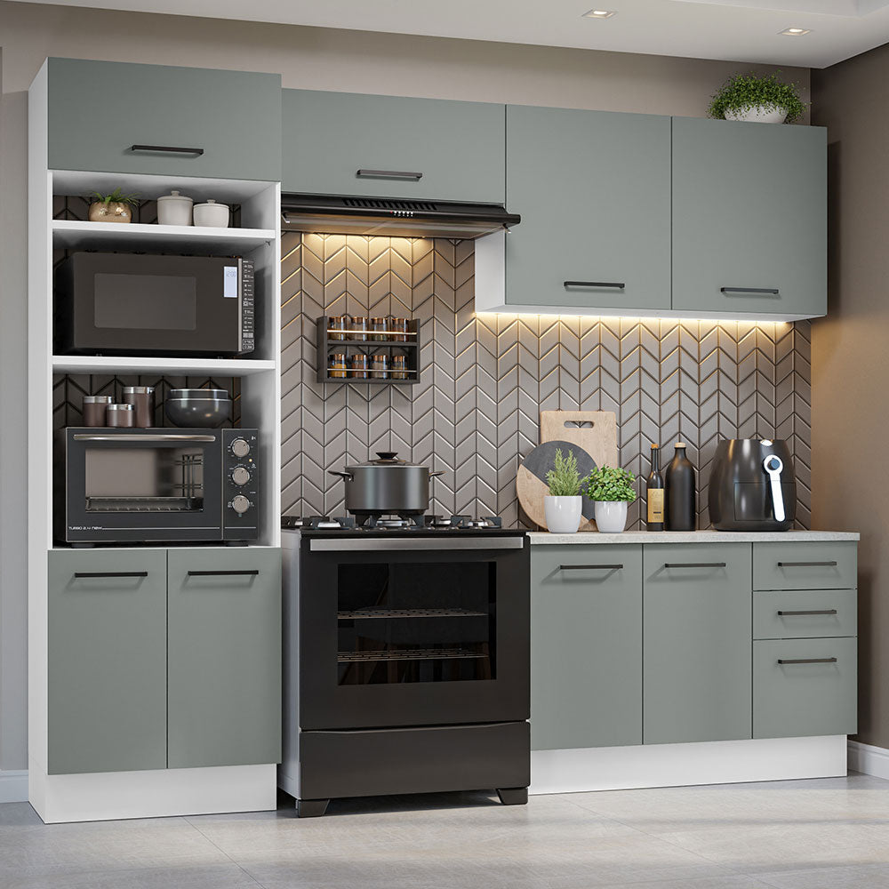 Cocina Integral 270 x 52 cm 8 Puertas 3 Cajones Blanco/Gris Agata Madesa 07