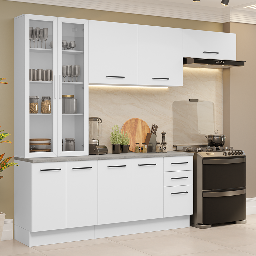 Cocina Integral 270 x 52 cm 9 Puertas 3 Cajones Blanco Agata Madesa