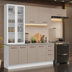 Cocina Integral 270 x 52 cm 9 Puertas 3 Cajones Blanco/Crema Agata Madesa