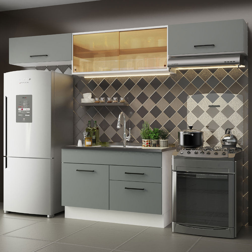 Cocina Integral 280 x 52 cm 5 Puertas 2 Cajones Blanco/Gris Agata Madesa