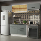 Cocina Integral 280 x 52 cm 5 Puertas 2 Cajones Blanco/Gris Agata Madesa