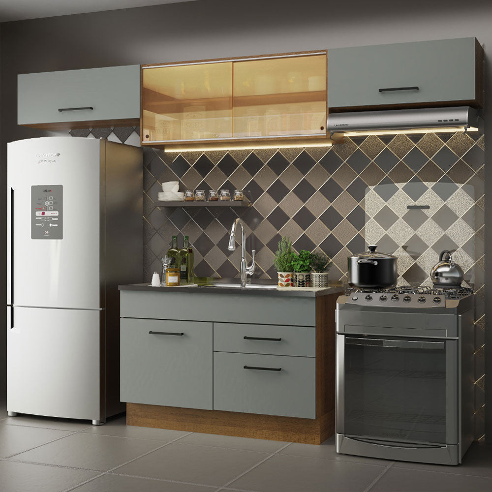 Cocina Integral 280 x 52 cm 5 Puertas 2 Cajones Marrón/Gris Agata Madesa