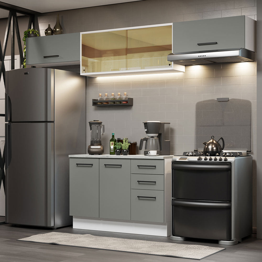 Cocina Integral 280 x 52 cm 5 Puertas 3 Cajones Blanco/Gris Agata Madesa 04