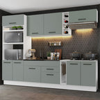 Cocina Integral 290 x 52 cm 9 Puertas 2 Cajones Con Mueble para Horno Blanco/Gris Agata Madesa