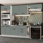 Cocina Integral 290 x 52 cm 7 Puertas 2 Cajones Con Mueble para Horno Blanco/Gris Agata Madesa
