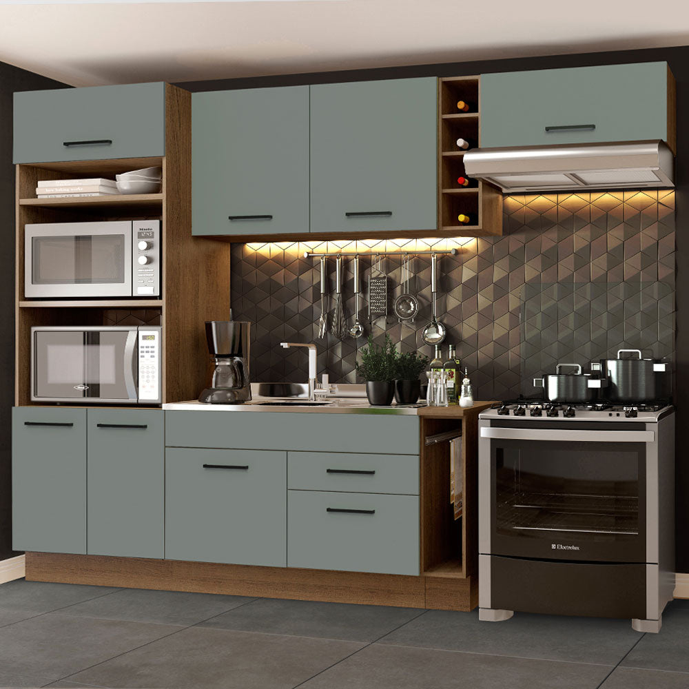 Cocina Integral 290 x 52 cm 7 Puertas 2 Cajones Con Mueble para Horno Marrón/Gris Agata Madesa