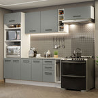 Cocina Integral 290 x 52 cm 8 Puertas 3 Cajones Con Mueble para Horno Blanco/Gris Agata Madesa 04