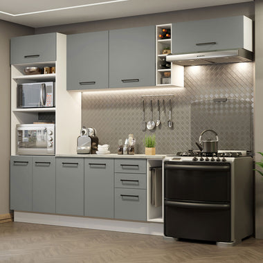 Cocina Integral 290 cm Con Mueble para Horno Blanco/Gris Agata Madesa