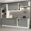 Cocina Integral 290 x 52 cm 10 Puertas 3 Cajones Con Mueble para Horno Blanco/Gris Agata Madesa 05