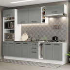 Cocina Integral 290 x 52 cm 10 Puertas 3 Cajones Con Mueble para Horno Blanco/Gris Agata Madesa 05