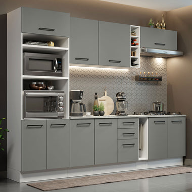 Cocina Integral 290 cm Con Mueble para Horno Blanco/Gris Agata Madesa