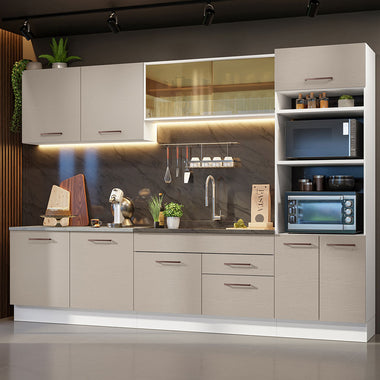 Cocina Integral 310 cm Con Mueble para Horno Blanco/Crema Agata Madesa