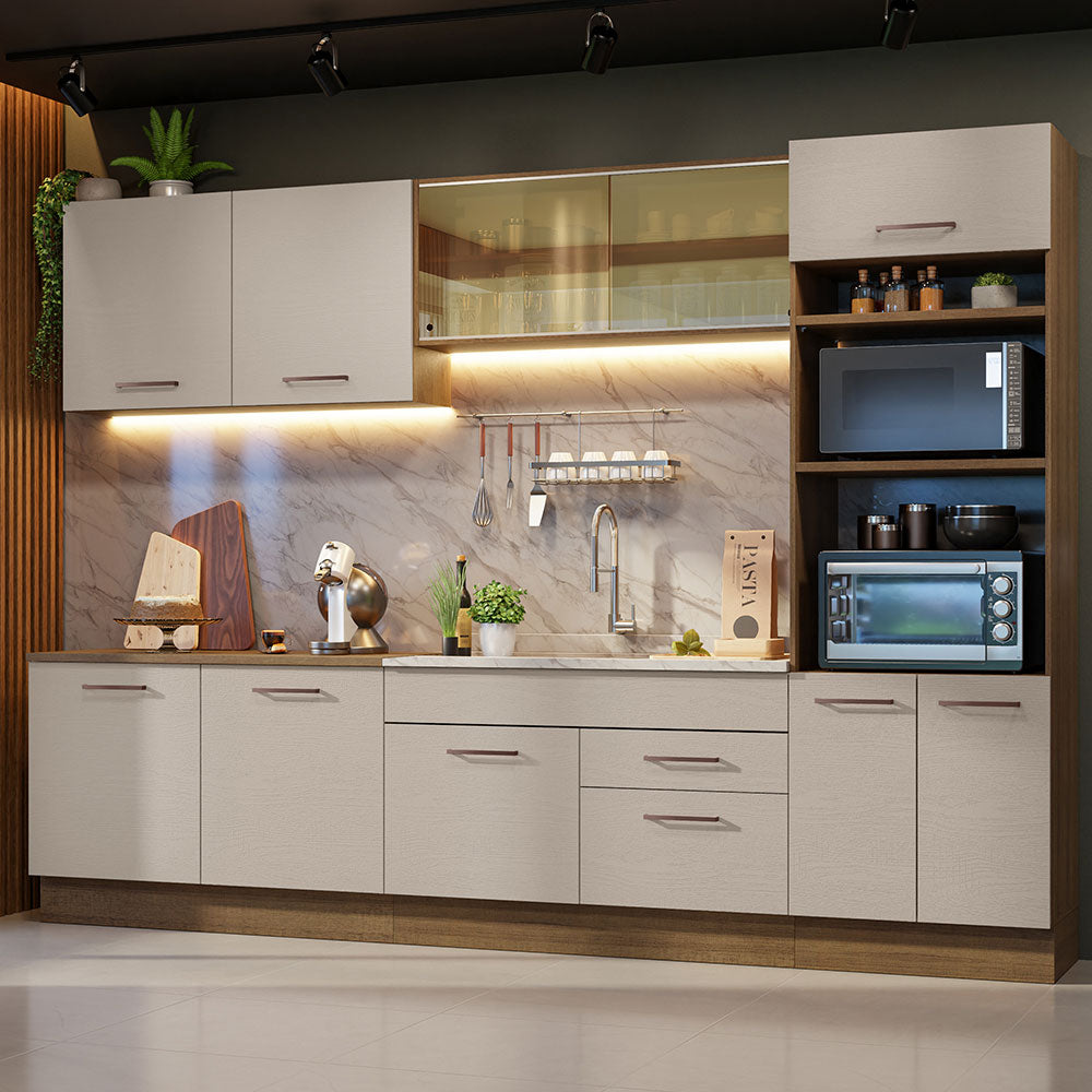 Cocina Integral 310 cm Con Mueble para Horno Marrón/Crema Agata Madesa