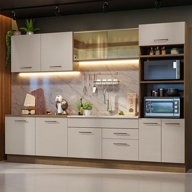 Cocina Integral 310 cm Con Mueble para Horno Marrón/Crema Agata Madesa