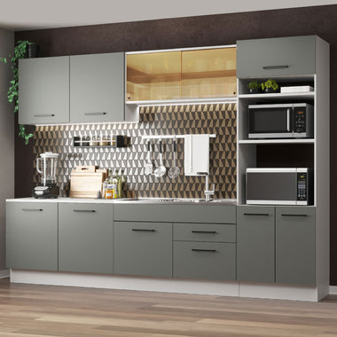 Cocina Integral 310 cm Con Mueble para Horno Blanco/Gris Agata Madesa