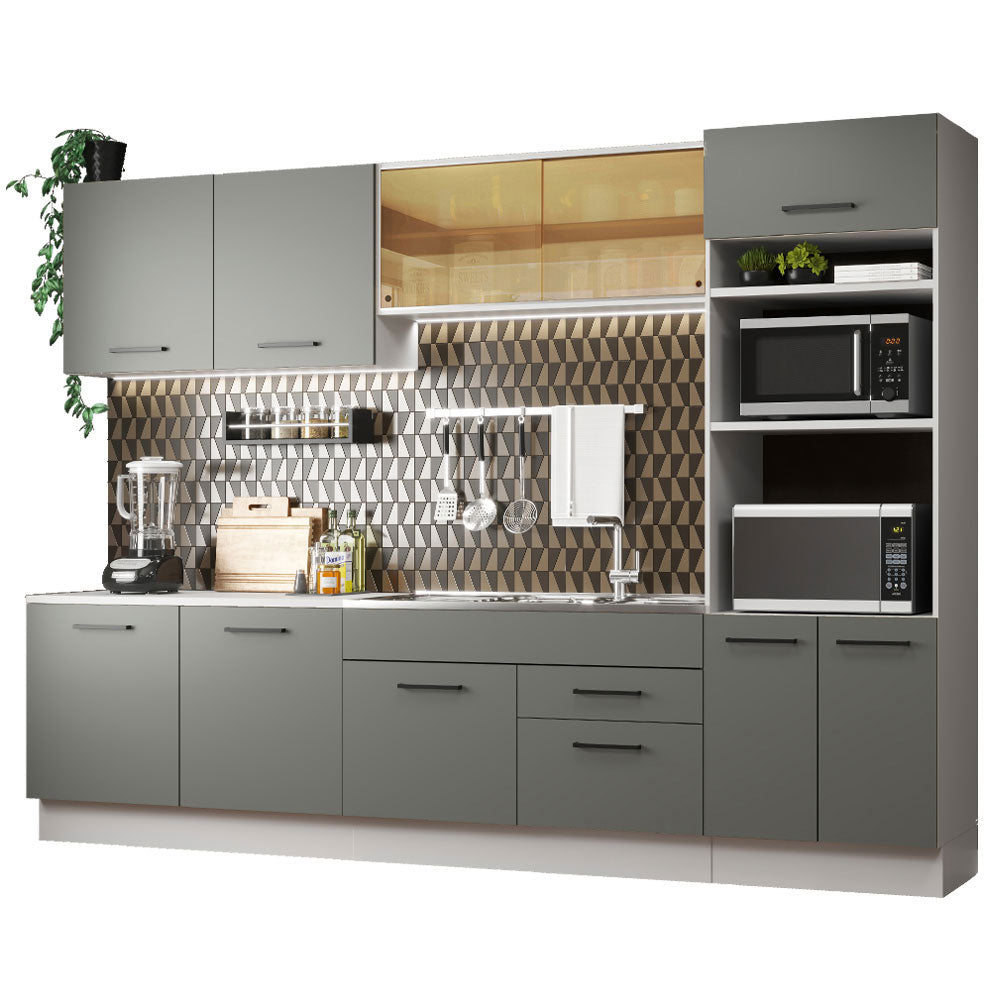 Cocina Integral 310cm Blanco/Gris Agata 01
