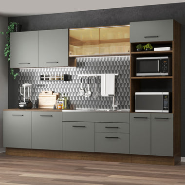 Cocina Integral 310 cm Con Mueble para Horno Marrón/Gris Agata Madesa