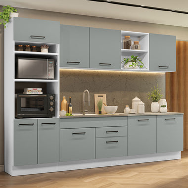 Cocina Integral 310 cm Con Mueble para Horno Blanco/Gris Agata Madesa