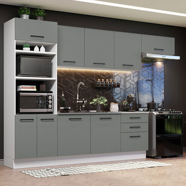Cocina Integral 330 cm Con Mueble para Horno Blanco/Gris Agata Madesa