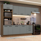 Cocina Integral 330 x 52 cm 9 Puertas 3 Cajones Con Mueble para Horno Marrón/Gris Agata Madesa
