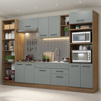Cocina Integral 330 x 52 cm 9 Puertas 2 Cajones Con Mueble para Horno Marrón/Gris Agata Madesa