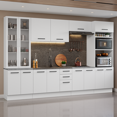 Cocina Integral 340 cm Con Mueble para Horno y Vitrina Blanco Agata Madesa