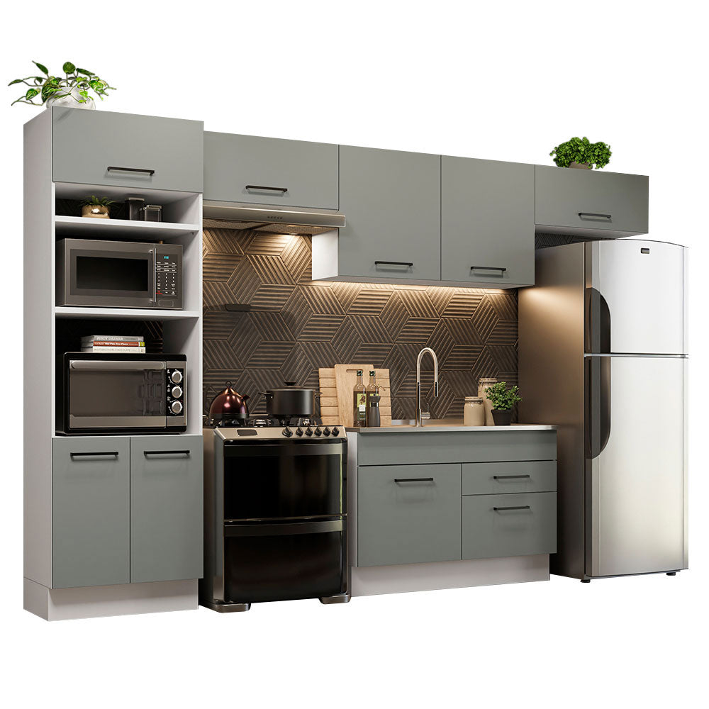 Cocina Integral 350cm Blanco/Gris Agata 01