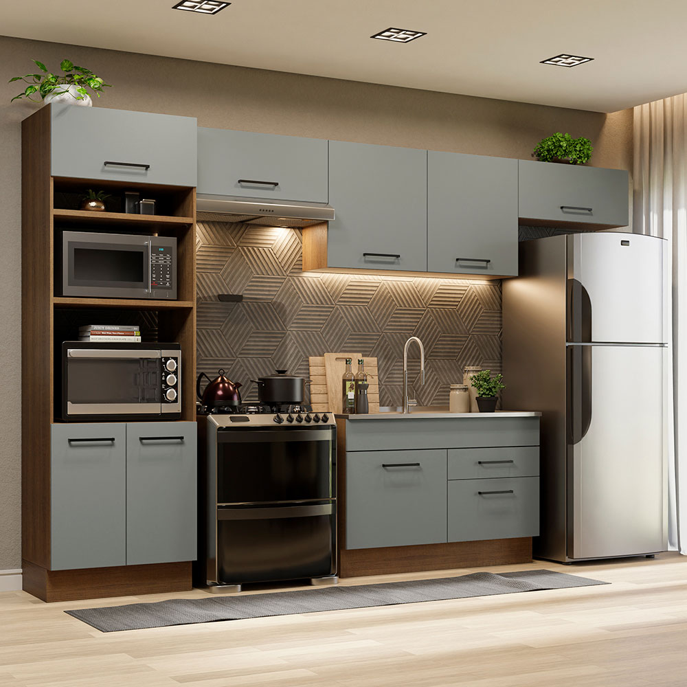 Cocina Integral 350 cm Con Mueble para Horno Marrón/Gris Agata Madesa