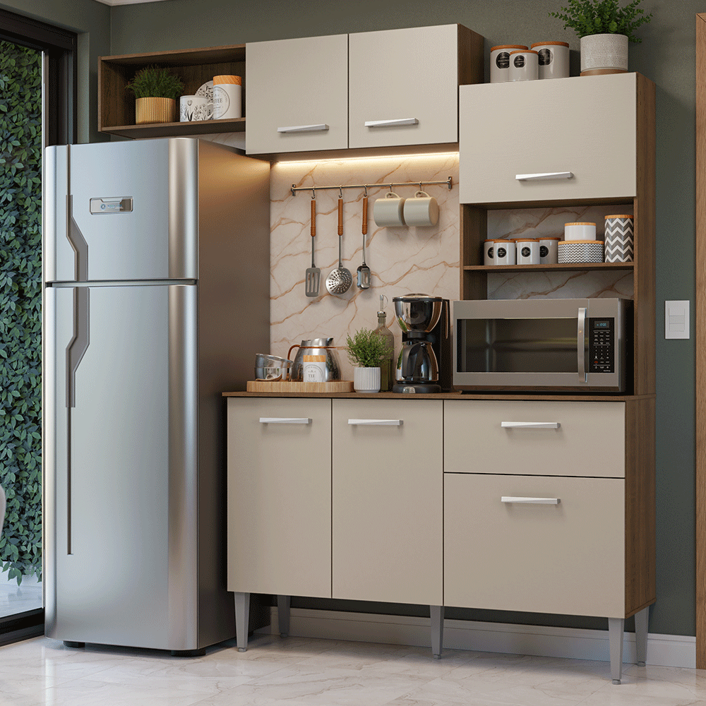 Cocina Integral 196cm Marrón/Crema Aura Madesa 01