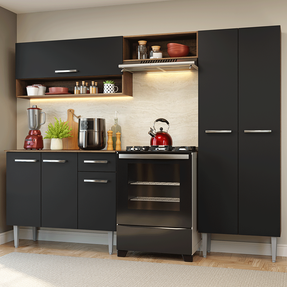 Cocina Compacta 220 cm Marrón/Negro Deli Madesa