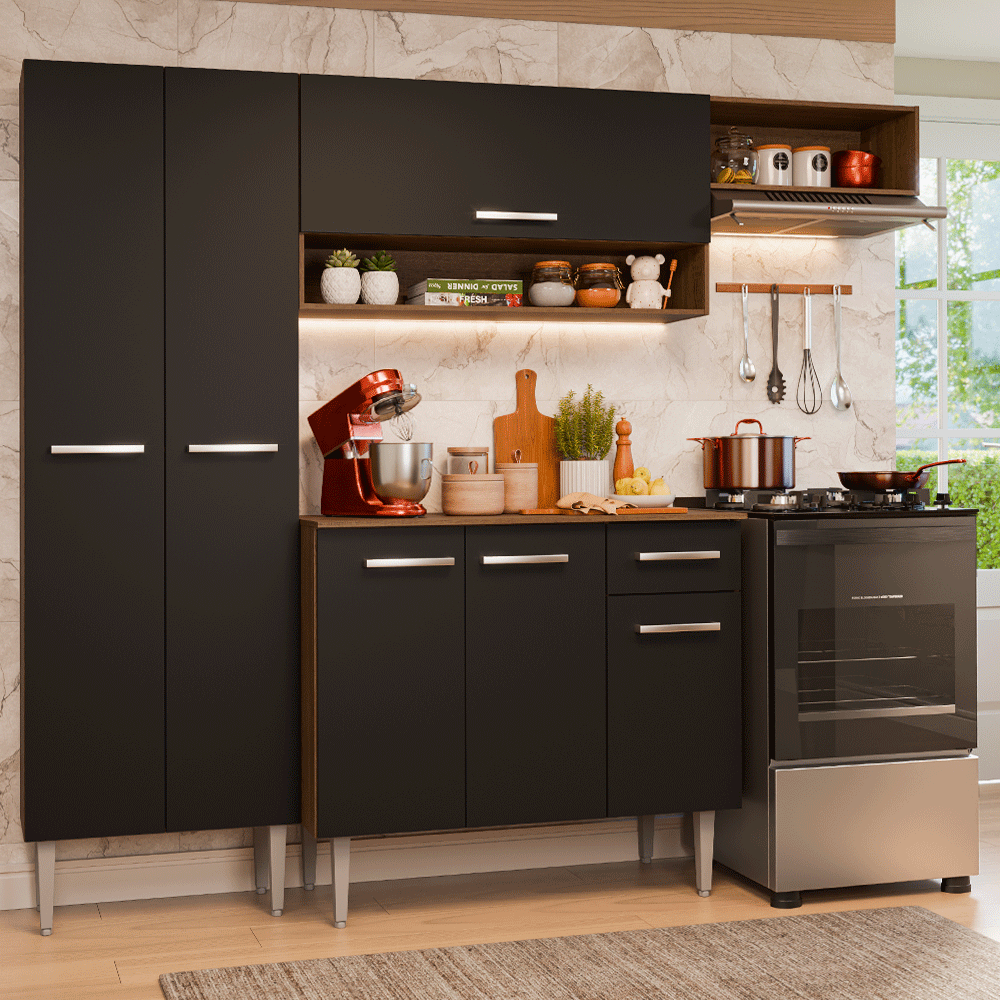 Cocina Compacta 220 cm Marrón/Negro Deli Madesa