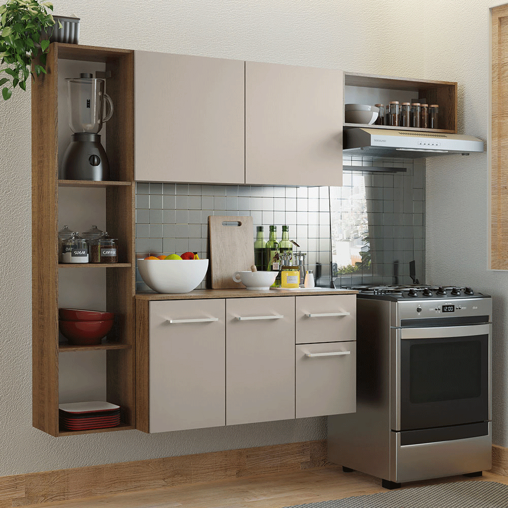 Cocina Compacta 180 cm Marrón/Crema Easy Madesa