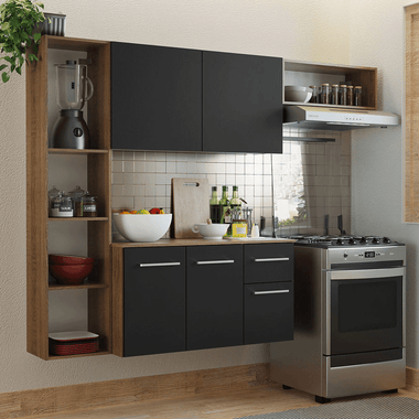 Cocina Compacta 180 cm Marron/Negro Easy Madesa